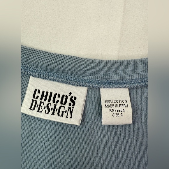 Chico's Design Soft Slate Blue Cap Sleeve Cotton Top Size Large - Picture 3 of 5